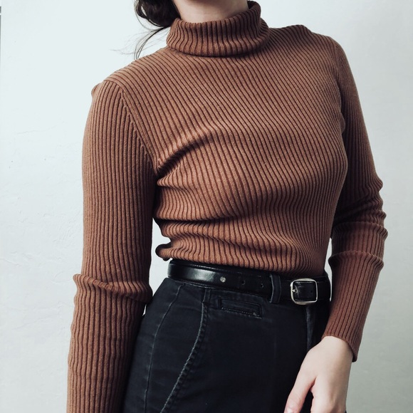 brown ribbed turtleneck